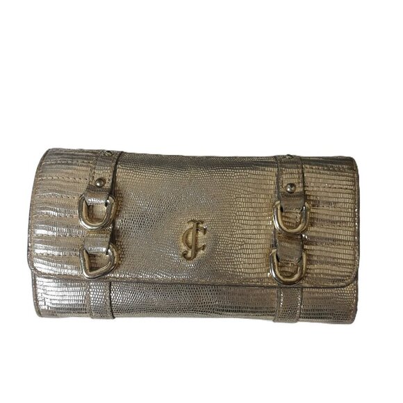 Vtg 90s/Y2K Juicy Couture Gold Goat Leather Monogram Trifold Wallet - Picture 1 of 16
